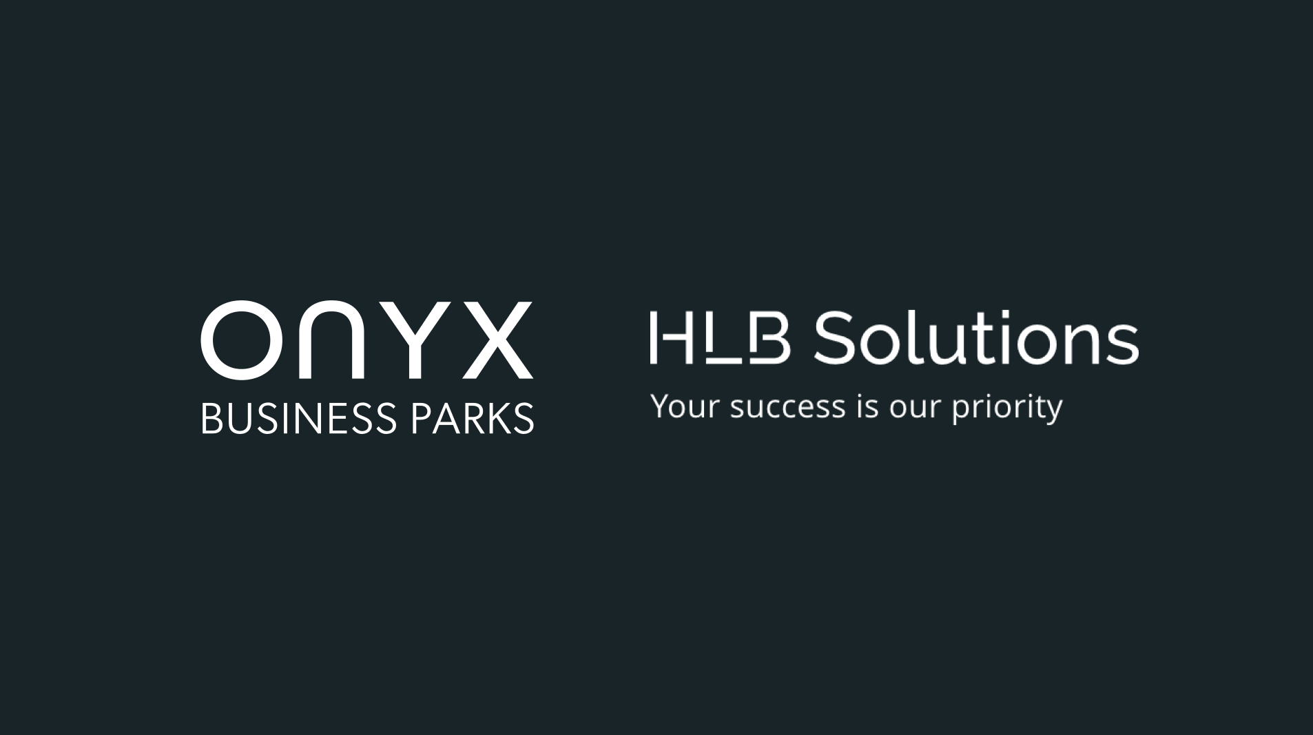 Image with a dark background, with the logo for Onyx business parks, and HLB Solutions next to each other.